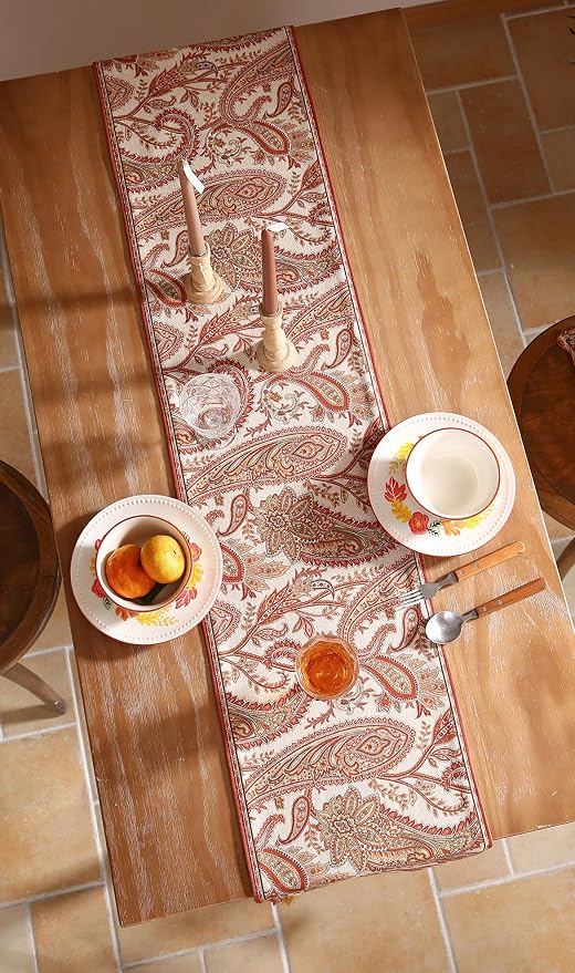 Designer French Linen Table Runner, Cashew Pattern, Dining Table, Kitchen Decor - Image 7