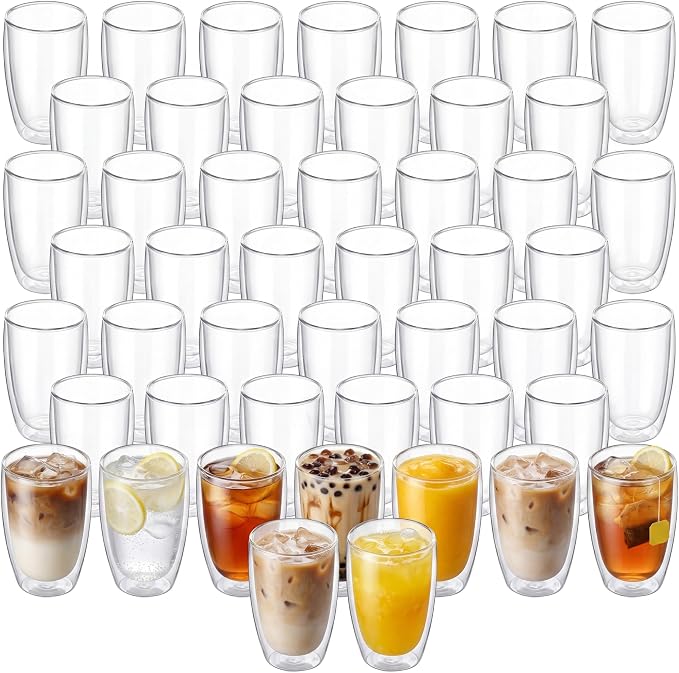 MESNEY 17 oz Double Wall Glass Coffee Mugs, Bulk Set of 48 | Insulated Double by MESNEY