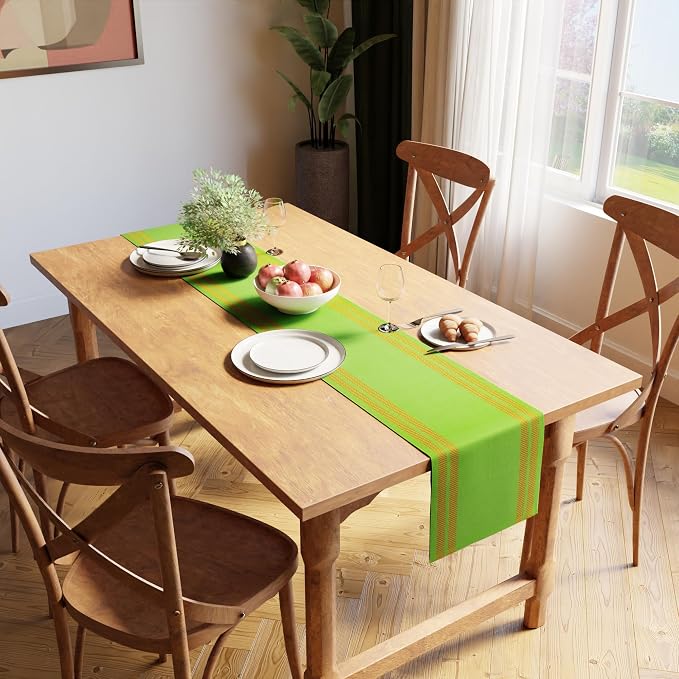 Encasa XO Table Runner, Yarn Dyed Ribbed Cotton 13"x72" | Ladder Green - Image 2