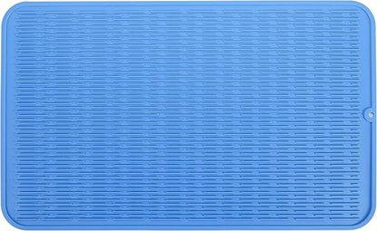 Silicone Dish Drying Mat for Multiple Usage,Easy clean,Eco-friendly,Heat-resistant Silicone Mat for Kitchen Counter or Sink,Refrigerator or Drawer Liner Lichen BlueL 3XL 28 inches x 18 inches