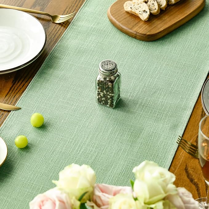 Artoid Mode Sage Green Tassel Table Runner, Spring Linen Blend Rustic Farmhouse - Image 7
