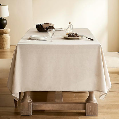 Beige Linen Table Cloths for 4 Ft Rectangle Tables Farmhouse Modern Neutral Fabric Tablecloth Kitchen Dining Room Decoration Table Cover for 4 Foot Tables Holiday Party Dinner 60x70 Inch