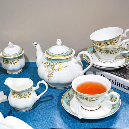 Bone China Tea Set, 21-Pieces Porcelain Tea Set - Image 6