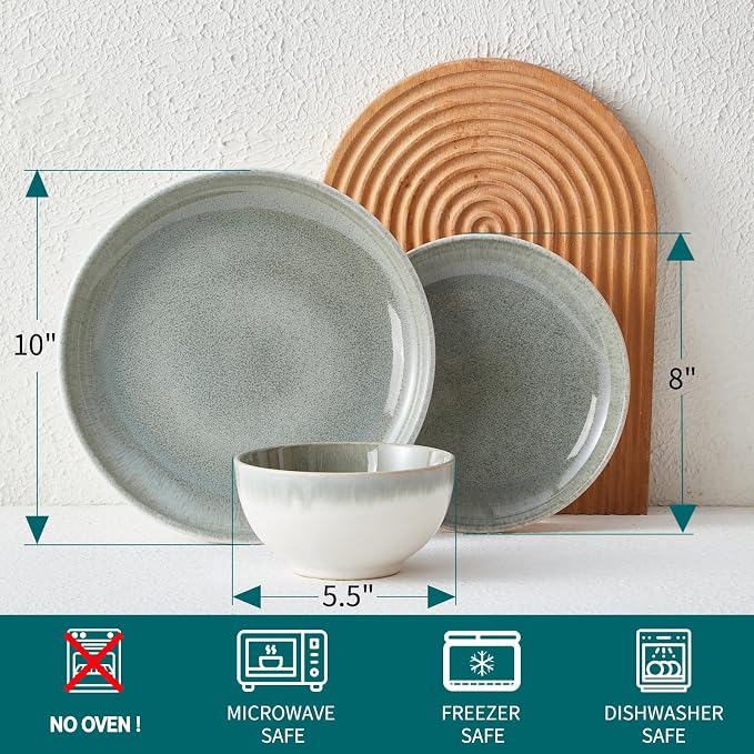 Ceramic Dinnerware Sets for 6, 18 Pieces Stoneware Plates and Bowls Sets - Image 2