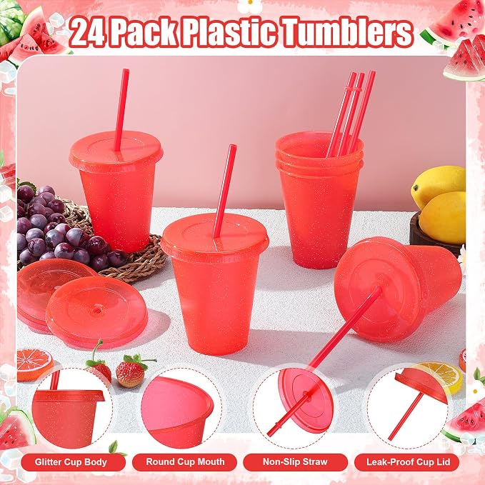 24 Pcs Plastic Tumblers with Lids and Straws, Reusable Cups with Lids Plastic - Image 3