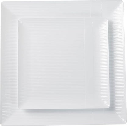 Crown Premium Heavy Duty Plastic Plates - Linear Squared (40 Pack) - Wedding China Like (6.5 Inch., White)
