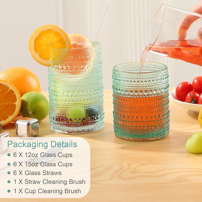 ZMOWIPDL Drinking Glasses Set of 12, Light Blue 12oz & 15oz Glass Cups | - Image 6