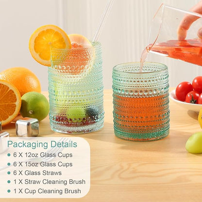 ZMOWIPDL Drinking Glasses Set of 12, Light Blue 12oz & 15oz Glass Cups | - Image 6