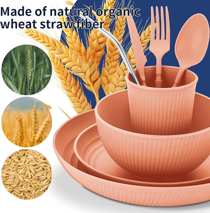 Wheat Straw Dinnerware Sets, 64-Piece Plates and Bowls Sets - Image 5