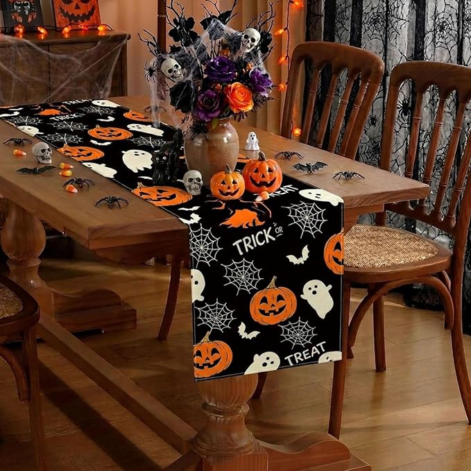 Halloween Table Runner Decorations Trick or Treat Kitchen Decor 13x72inch | - Image 3