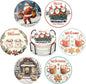 Christmas Drink Coasters Set of 6 with Black Holder and Cork Base, Absorbent Ceramic Coasters Round Decorative Coffee Table Decor for House Warming Gifts New Home