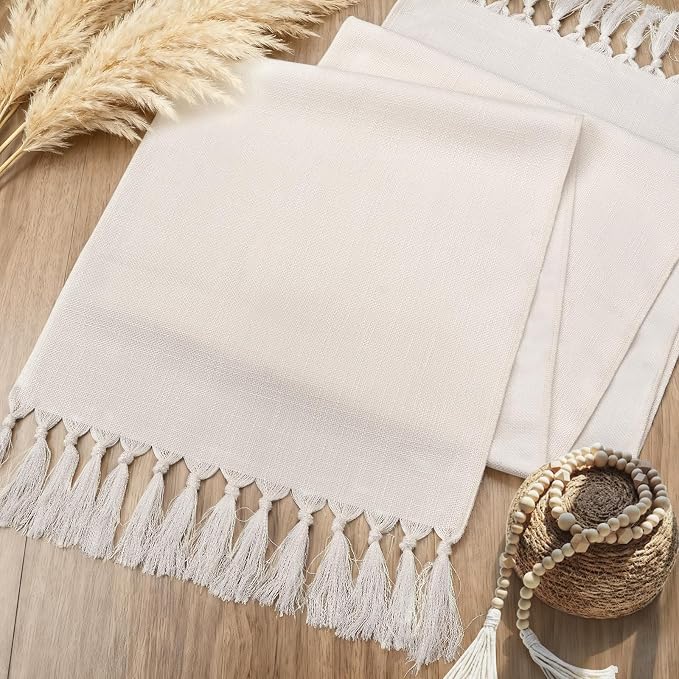 Beige Boho Table Runner 72 Inches Long, 15x72 Linen-Style Farmhouse Table Runner - Image 2
