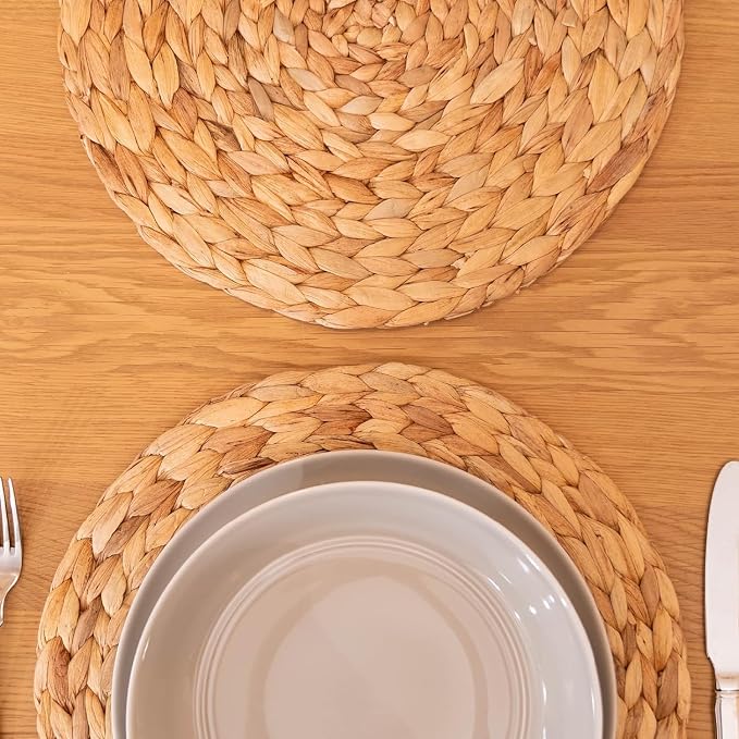 6 Pack, Round Woven Placemats, Natural Water Hyacinth Place mats, Braided Straw - Image 8