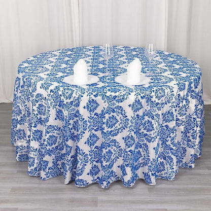 Efavormart 120" Royal Blue Velvet Flocking Damask Tafetta Round Tablecloth - Image 4