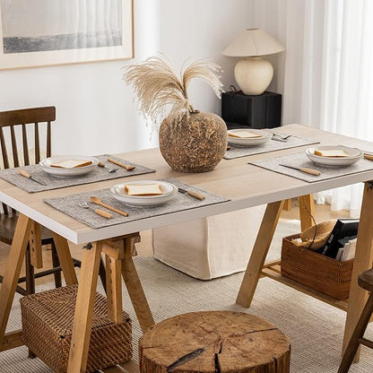 Kevin Textile Burlap Linen Placemats Set of 6 Heat Resistant Dining Table Place Mats Washable Kitchen Table Mats for Dinning Party Holiday Indoor Outdoor, 13 x19 inches, Sesame Grey