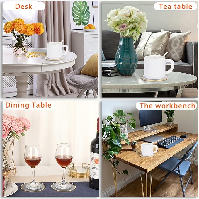 JUXYES Set of 8 Gold Brass Clear Glass Round Coaster - Image 5