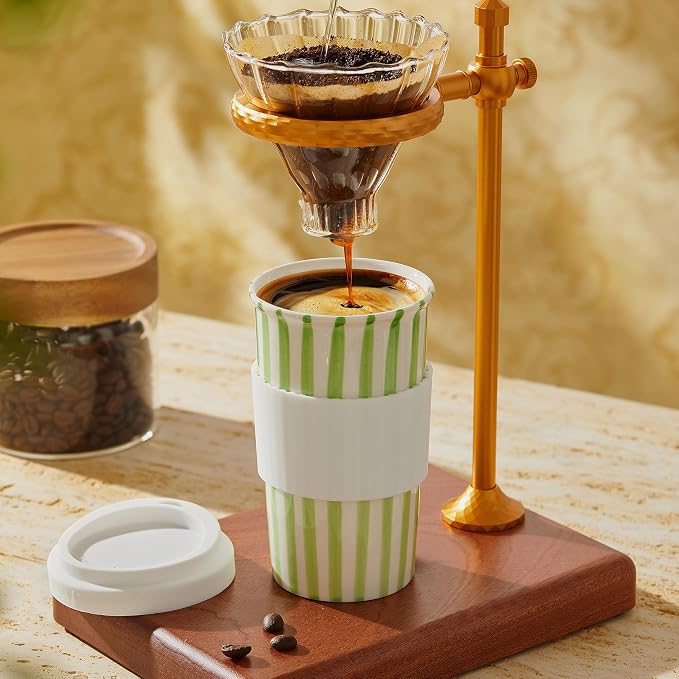 Ceramic Travel Mug with Lid – Aesthetic Coffee Cup, Minimalist Reusable Coffee - Image 4