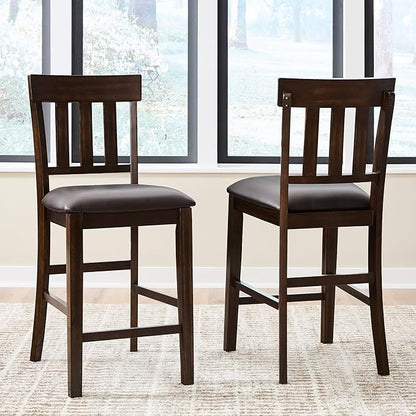 Signature Design by Ashley Haddigan Upholstered Barstool, 2 Count, Slat Back Design, Cushioned Seat, Wood, 25.5" H, Dark Brown