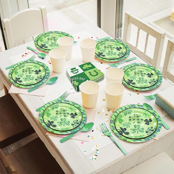 180PCS St.Patrick's Paper Plates and Napkins Party Supplies Serve 60 | Shamrock - Image 8
