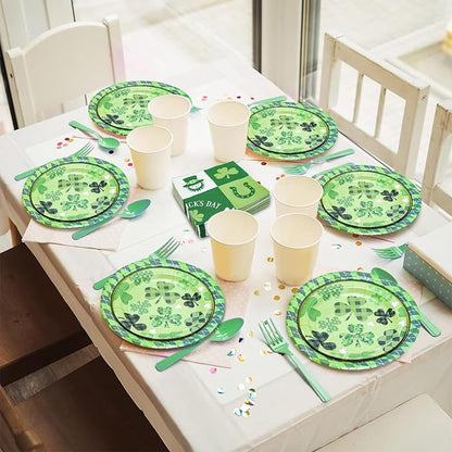 180PCS St.Patrick's Paper Plates and Napkins Party Supplies Serve 60 | Shamrock - Image 8