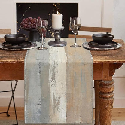 Emvency Table Runner, 13x72 Inch, Abstract Farmhouse Rustic | Oil Painting by Emvency