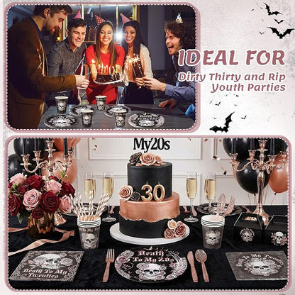 450 Pcs Death to My 20s Tableware Set Decorations, Serves 50 | Rose Gold Black - Image 4