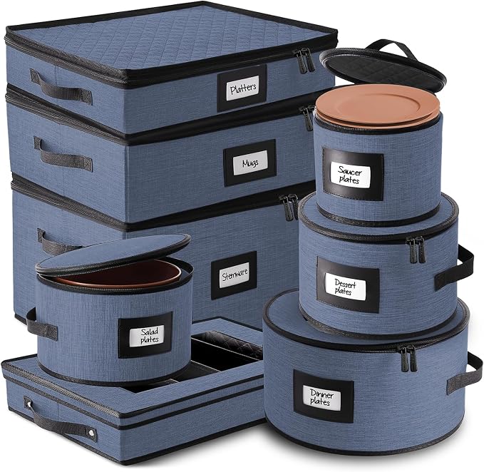 Fine China Storage Containers, 8 Piece Quilted Dish Storage Containers by HearthHarbor