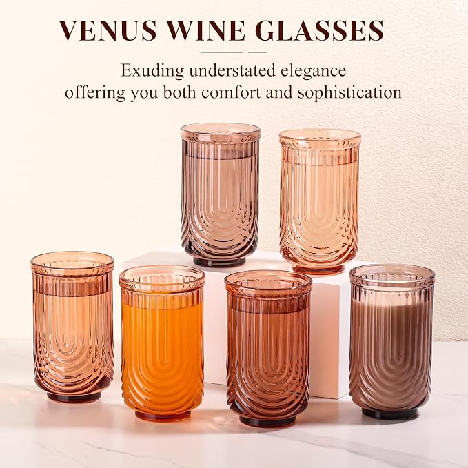 Venus Vintage Drinking Glasses Set of 6-17oz Hand-Blown Highball Ribbed - Image 2