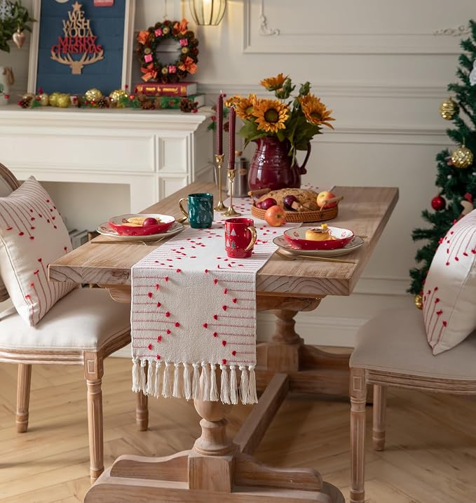 Christmas Table Runner 13 x 90 Inch Long Natural Cotton Woven Runner - Image 6