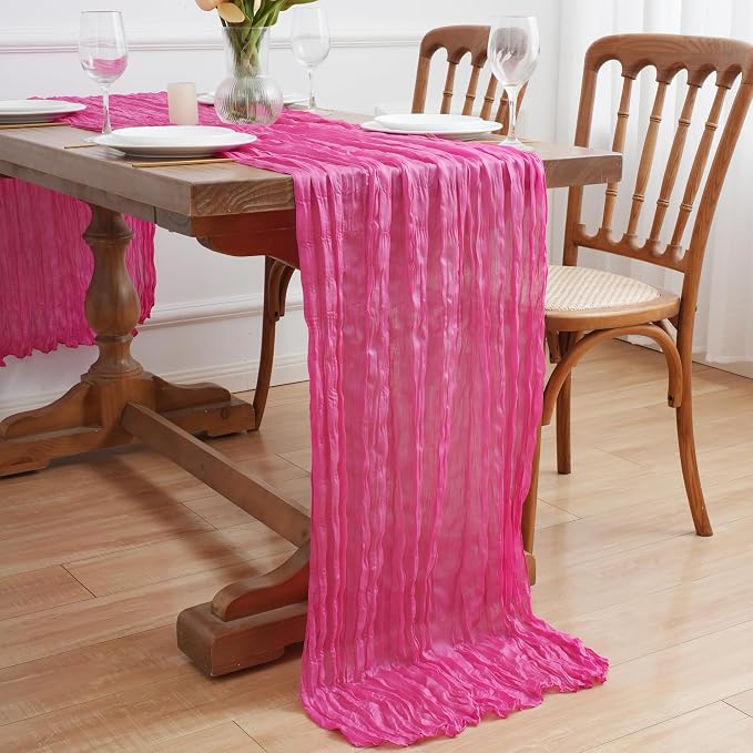 Asee'm Hot Pink Cheesecloth Table Runner Summer 10FT Fuchsia Gauze Sheer | Boho - Image 7