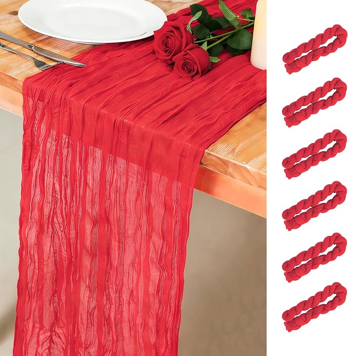Snowkingdom 6 PCS Red Cheesecloth Table Runner 10 Ft, 120 inch Long Cheese by Snowkingdom