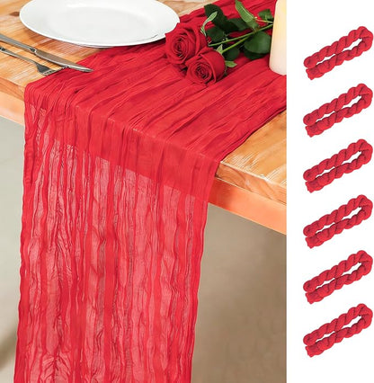 Snowkingdom 6 PCS Red Cheesecloth Table Runner 10 Ft, 120 inch Long Cheese by Snowkingdom