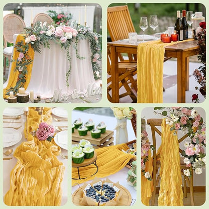 Cheesecloth Table Runner 10FT 2Pcs Gold Boho Gauze Rustic Sheer Runners | - Image 7