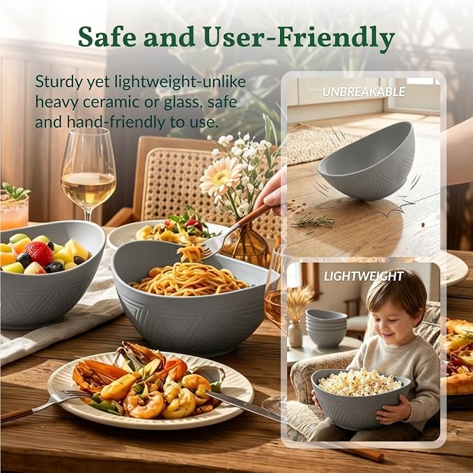 Wheat Straw Bowls, Large Salad Bowls Set of 6-60 OZ Serving Bowl - Image 6