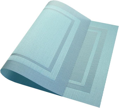 PIGCHCY Heat Insulation Non Slip Plastic Placemats,Washable Easy to Clean Woven Vinyl Kitchen Stain Resistant Placemats for Dining Table Set of 6 (Sky Blue)