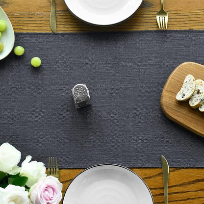 Artoid Mode Graphite Grey Tassel Table Runner, Linen Blend Rustic Farmhouse - Image 2