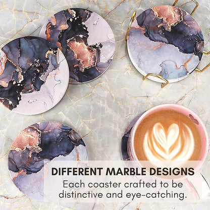 Ceramic Marble Coasters Set of 6, Absorbent Drink Coasters - Image 8