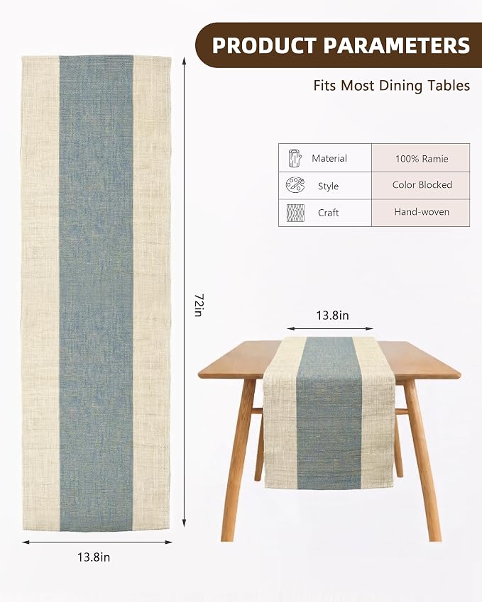 Table Runner, 13.8" × 72", 100% Natural Ramie, Handwoven | 100% Natural Ramie - Image 7