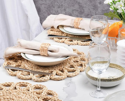 13.8" Corn Husk Woven Round Placemats Set of 8 - Wicker Boho Farmhouse Placemats - Rattan Table Mats Like Water Hyacinth for Dining Table, Wedding, Home