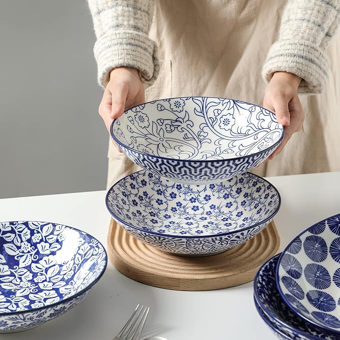 Selamica Ceramic 30oz Large Pasta Salad Bowls 8 Inch Wide and Shallow Soup Bowls - Image 6