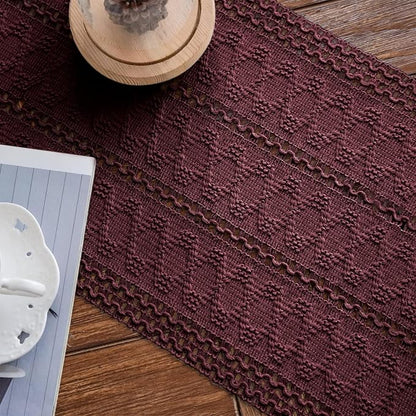 Macrame Table Runner Burgundy Boho Table Runners - Image 7