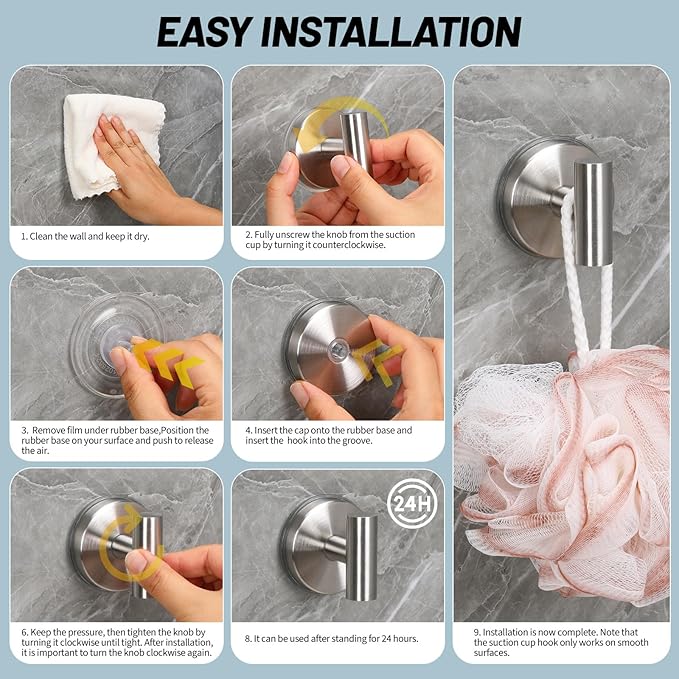 15 lb Suction Cup Hooks for Shower, Stainless Steel Bath Towel Hooks | - Image 6