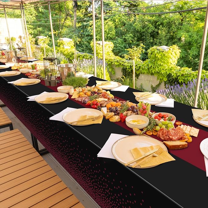 1Pcs Black and Maroon Tablecloth Party Decorations, Plastic Black Table Cloth - Image 7