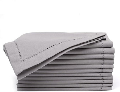 Lightnpro Decorative Cloth Dinner Napkins with Hemstitched, Wedding, Cocktail & Party Napkins, Mitered Corners, Machine Washable, 12 Elegant Table Napkins for Special Occasions - 18x18 Inch Ash Grey