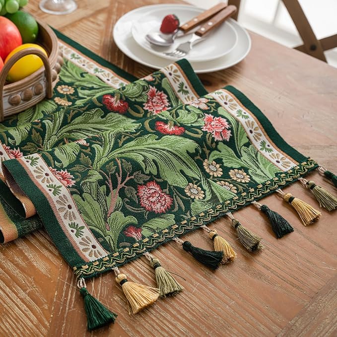 Floral Table Runner with Tassel Edges, Cotton Blend Decorative Runner - Image 4