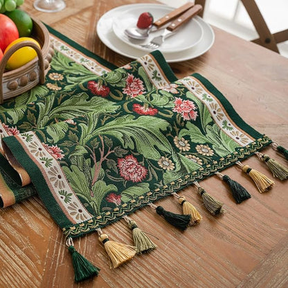 Floral Table Runner with Tassel Edges, Cotton Blend Decorative Runner - Image 4