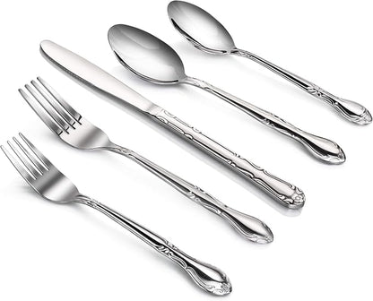 New Star Foodservice Rose Pattern 18/0 Stainless Steel Flatware Set, 60-Piece - Image 2