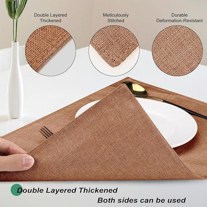 Cloth Placemats Set of 4, Cotton Linen Blend Machine Washable Double Layered Place Mats, Heat Resistant Placemats Wrinkle Free Thick Fabric Dining Table Mats for Indoors & Outdoors (Flaxen, 4)