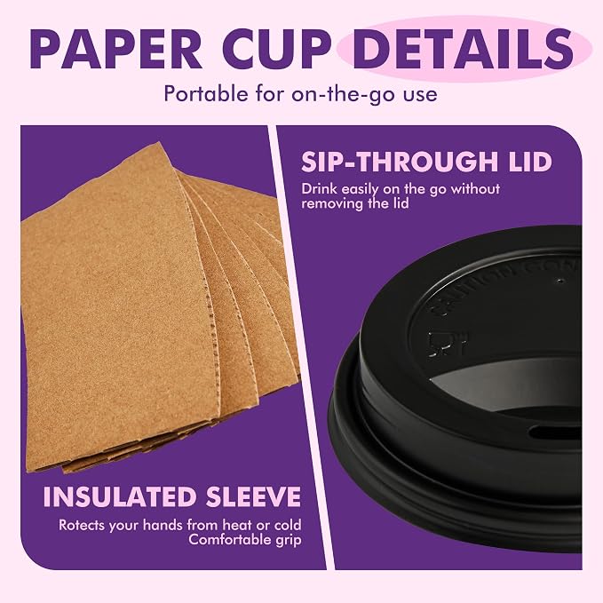 12 oz 50 Pack Black Disposable Paper Coffee Cups - Image 3