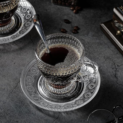 Glass Teacups and Saucers Set of 6, Vintage Coffee Mugs - Image 6